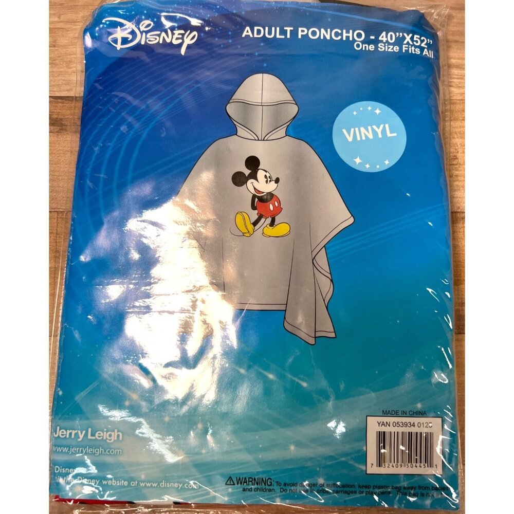 Disney Mickey Mouse Adult Poncho 40"x52" One Size Fits All Vinyl
